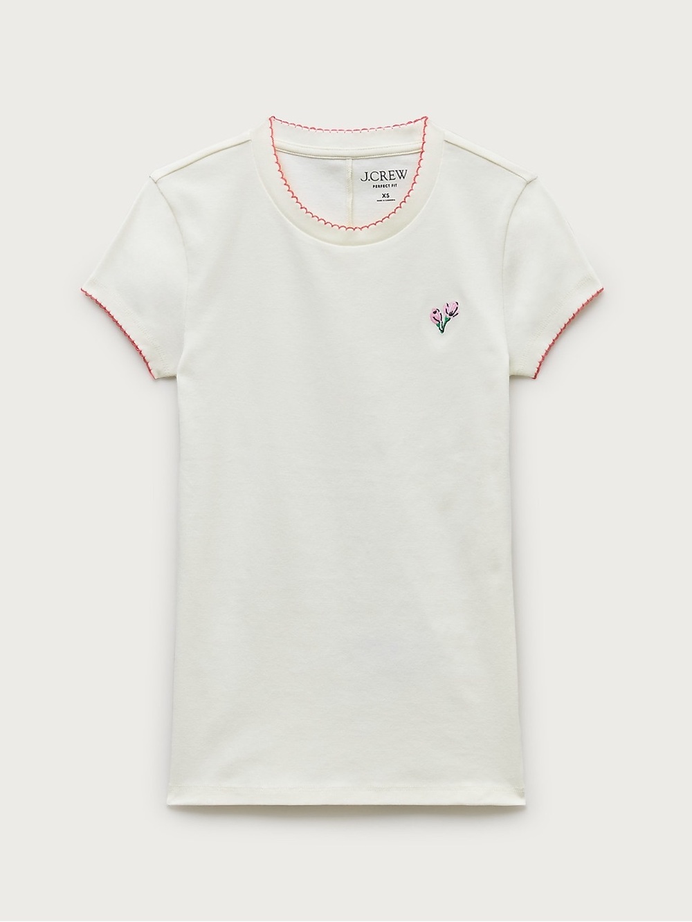 J. Crew Kids Cream Short-Sleeve Tee with Pink Tulip Embroidery